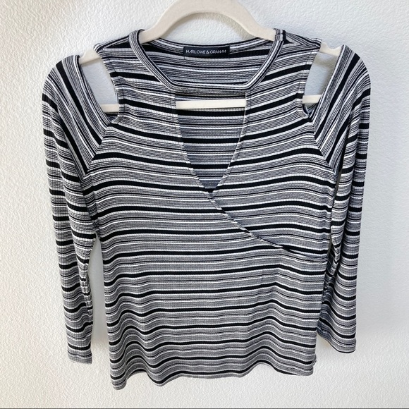 Harlowe & Graham Cutout Ribbed Top Striped Women's Medium - Picture 1 of 14